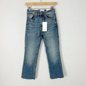 NEW Zara Crop Flare Jeans Mid Rise Raw Hem Size 2 Women's